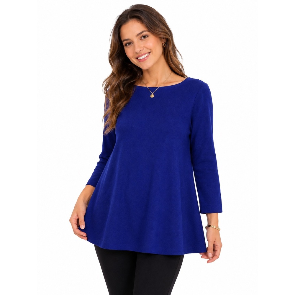 Chico's‎ Royal Blue Boat Neck A-Line Tunic Sweater Top Size 0 Small 3/4 Sleeve